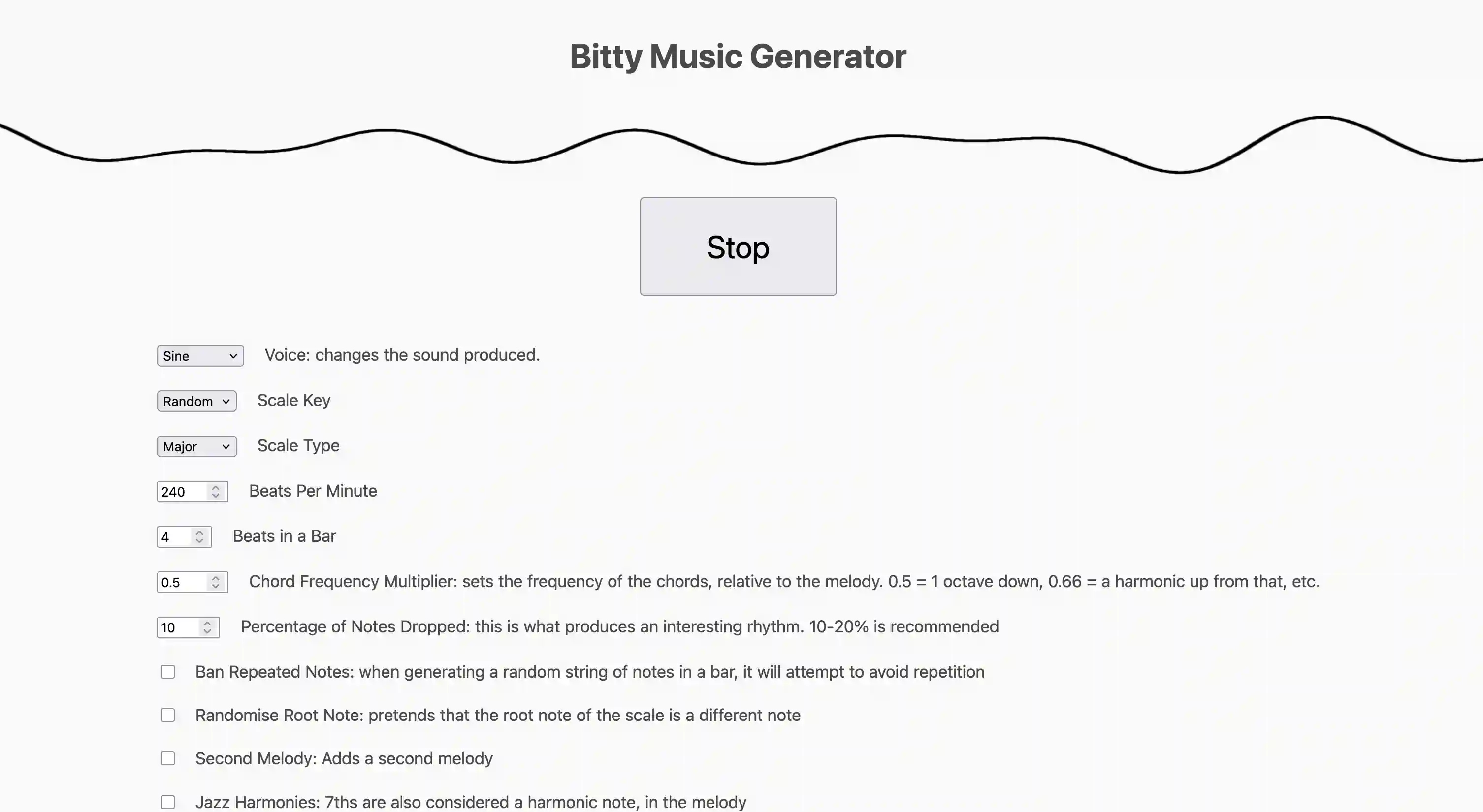 Bitty Music Generator